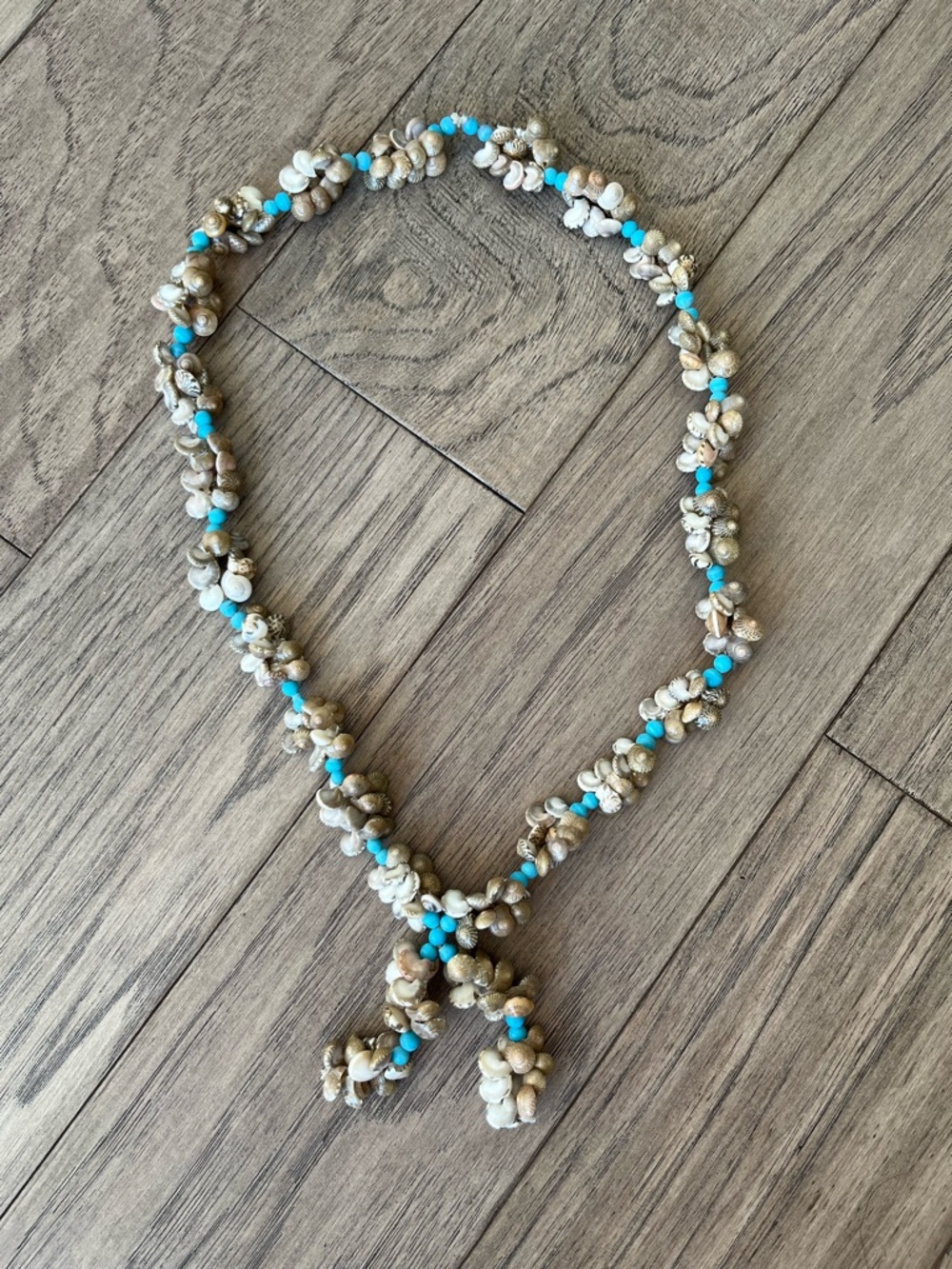 Vintage Handcrafted Natural Shell and Turquoise Bead Necklace - Blue and Beige